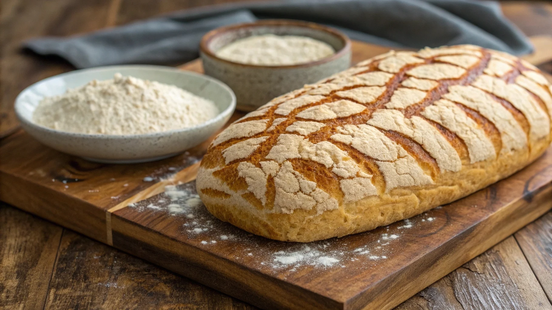 Freshly baked tiger loaf with a crackly crust.