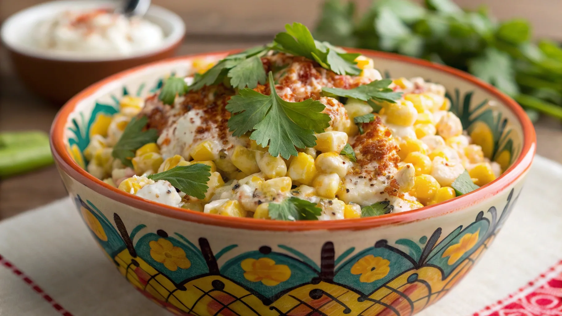 Bowl of Mexican Street Corn Salad with Elote Spices